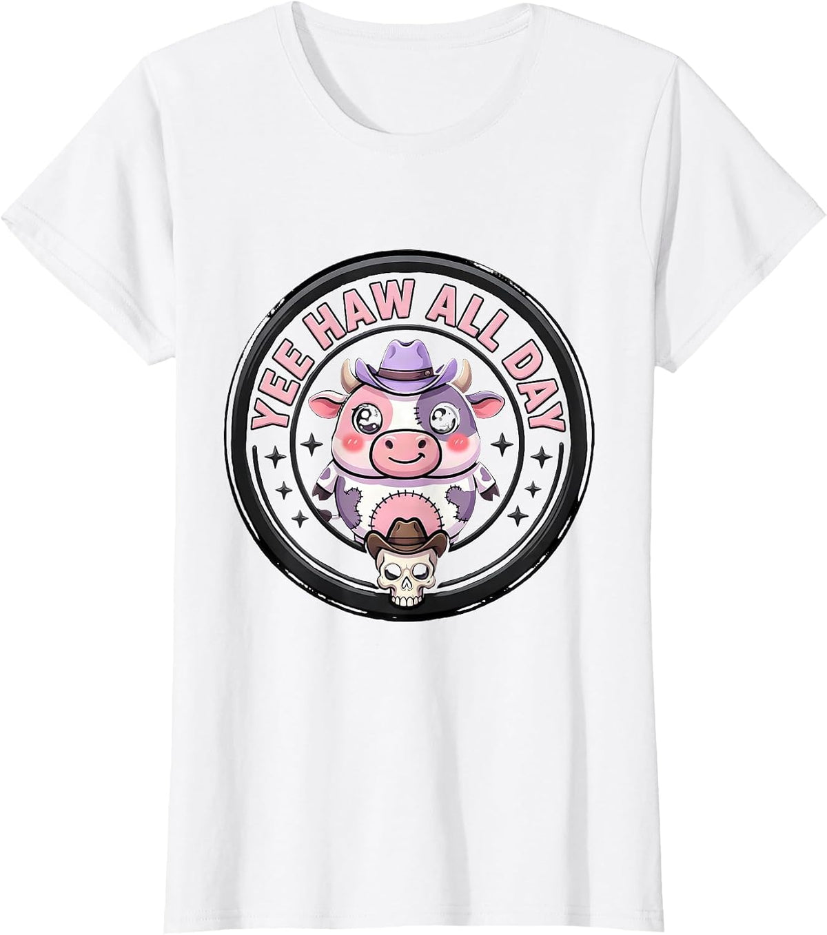 Women's Yee Haw All Day Cowgirl Graphic Design T-Shirt - White