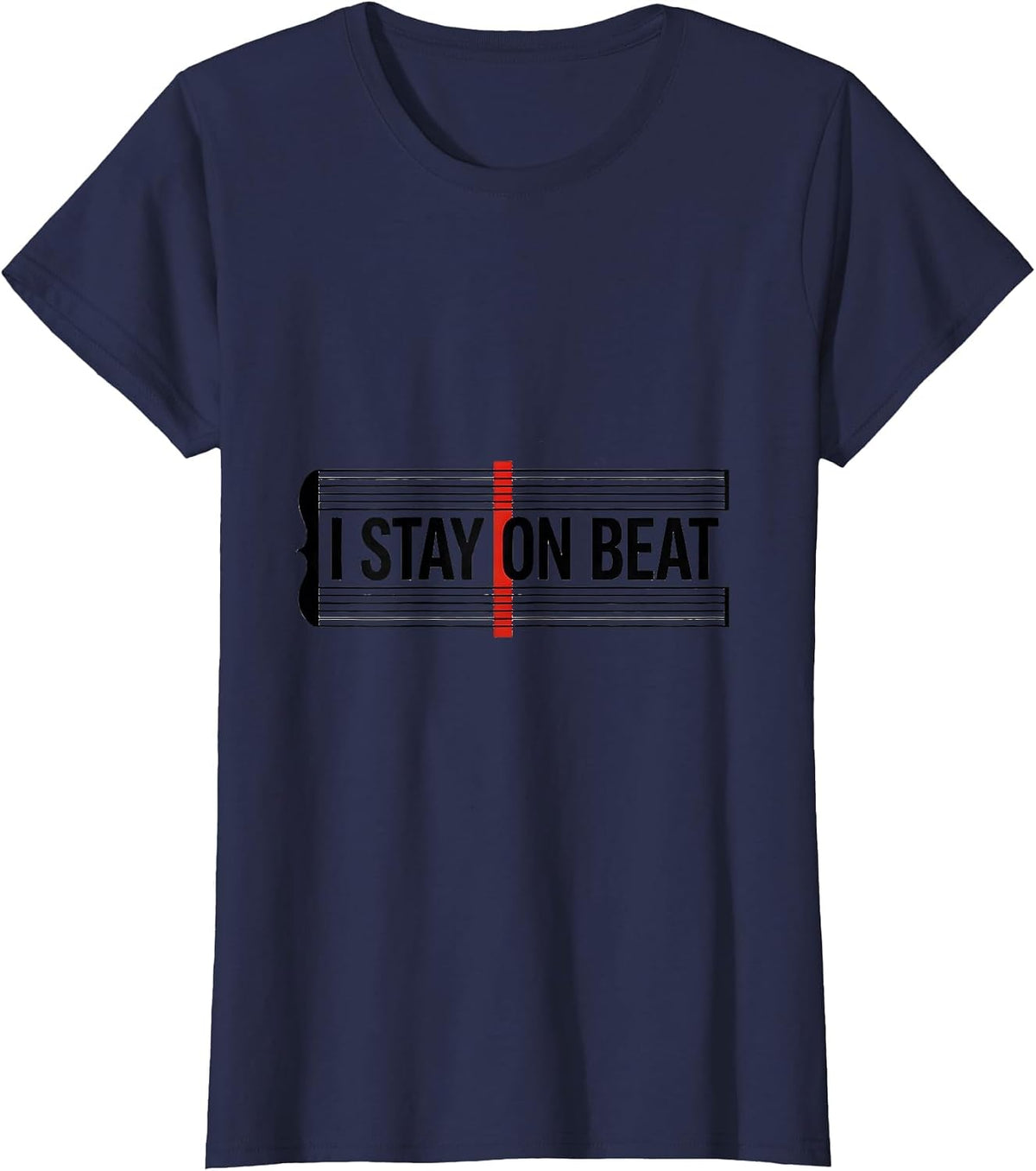 Women's I Stay On Beat Funny Music Lover Musician Pianist Gift T-Shirt - Navy Blue