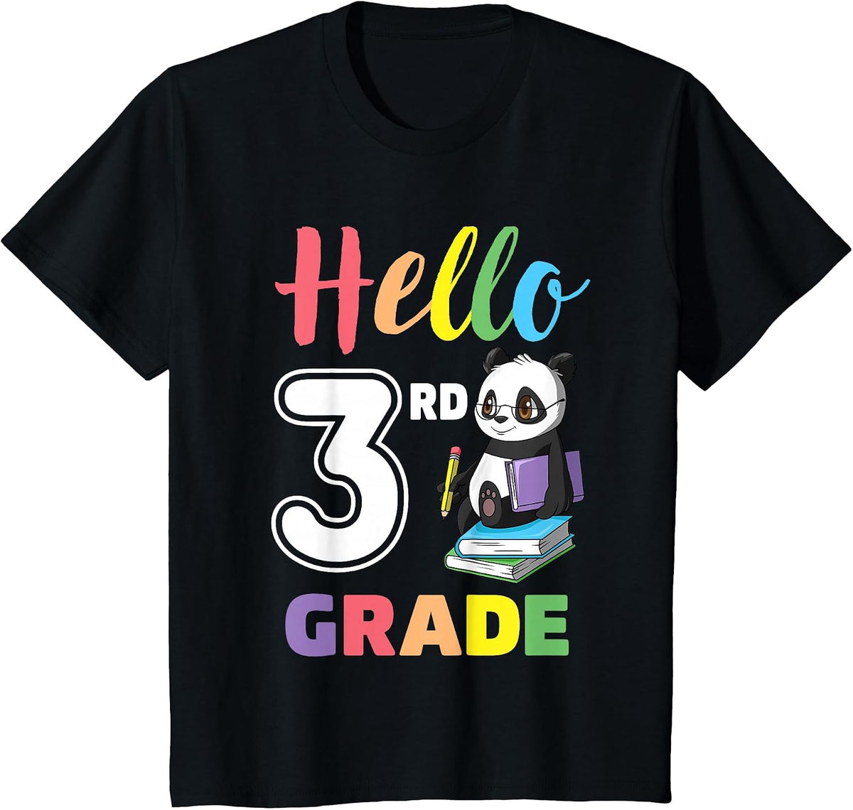 First Day of School Panda Hello 3rd Third Grade Kids T-Shirt - Black