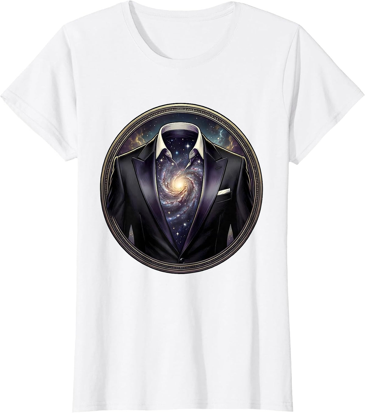 Tuxedo Galaxy Universe Cosmic Space Art T-Shirt - White