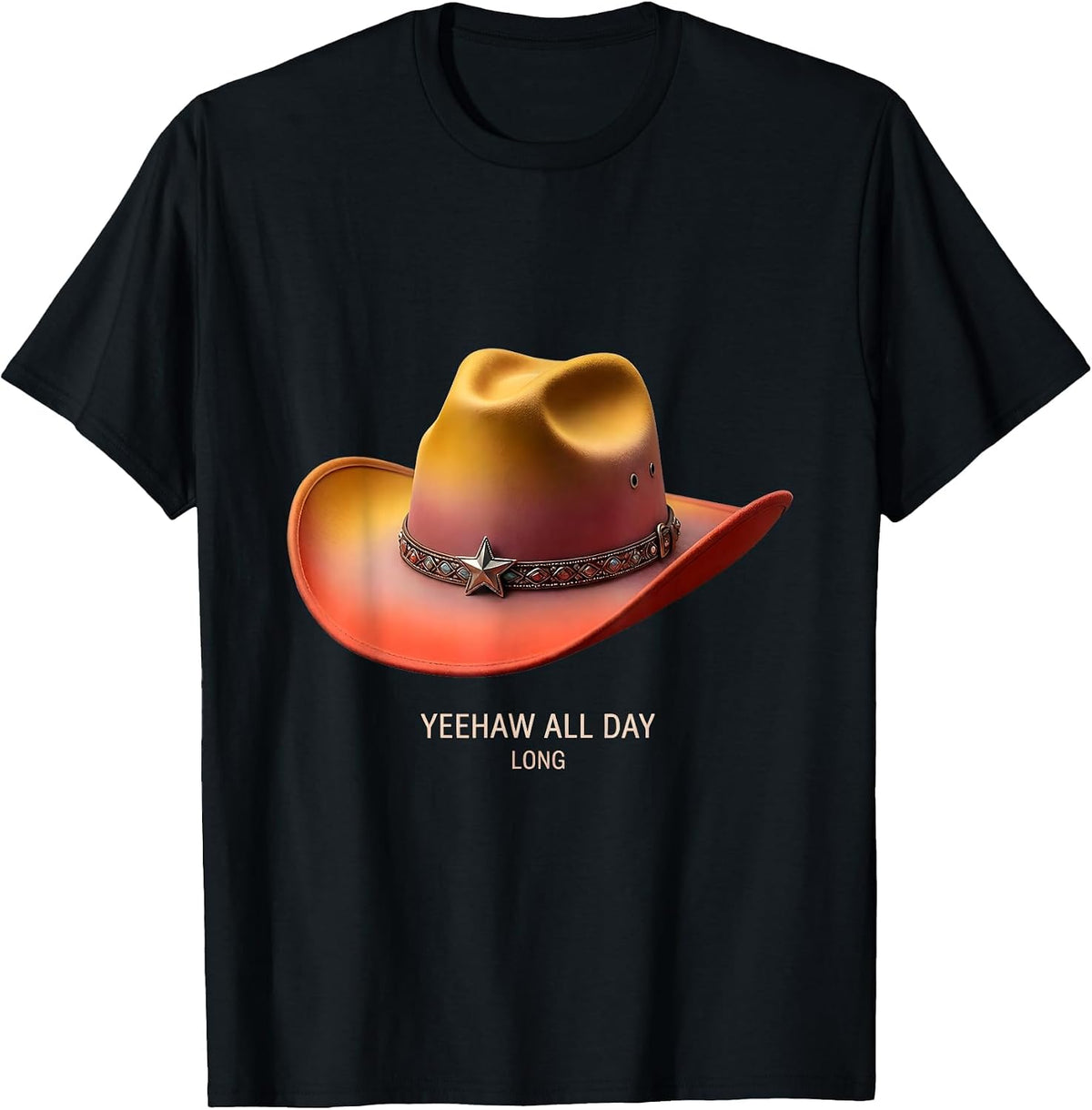 Men's Yeehaw All Day Long Cowgirl Design T-Shirt - Black