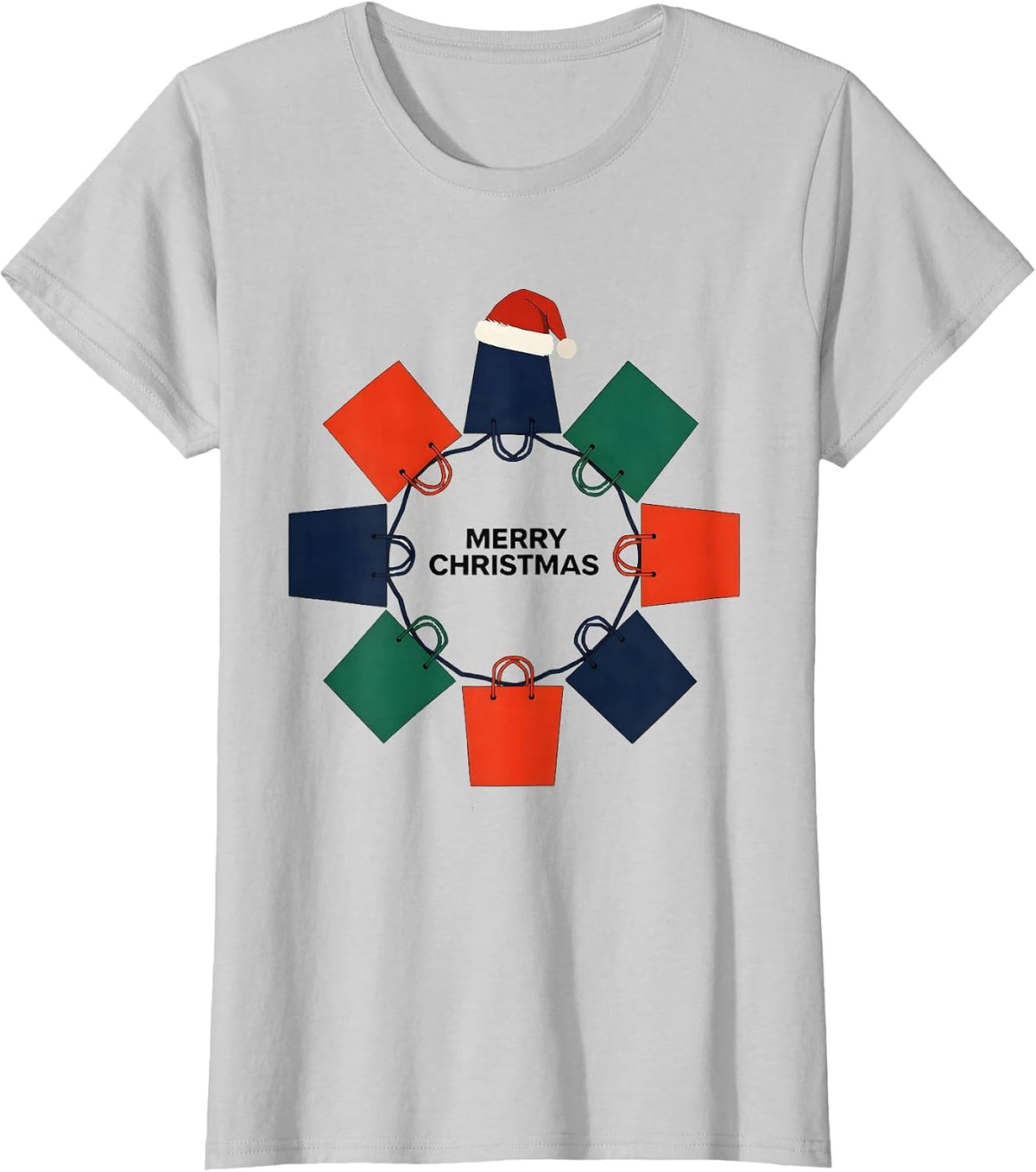 Merry Christmas Flat Gift Sacks Family Matching Holiday T-Shirt - Silver Grey