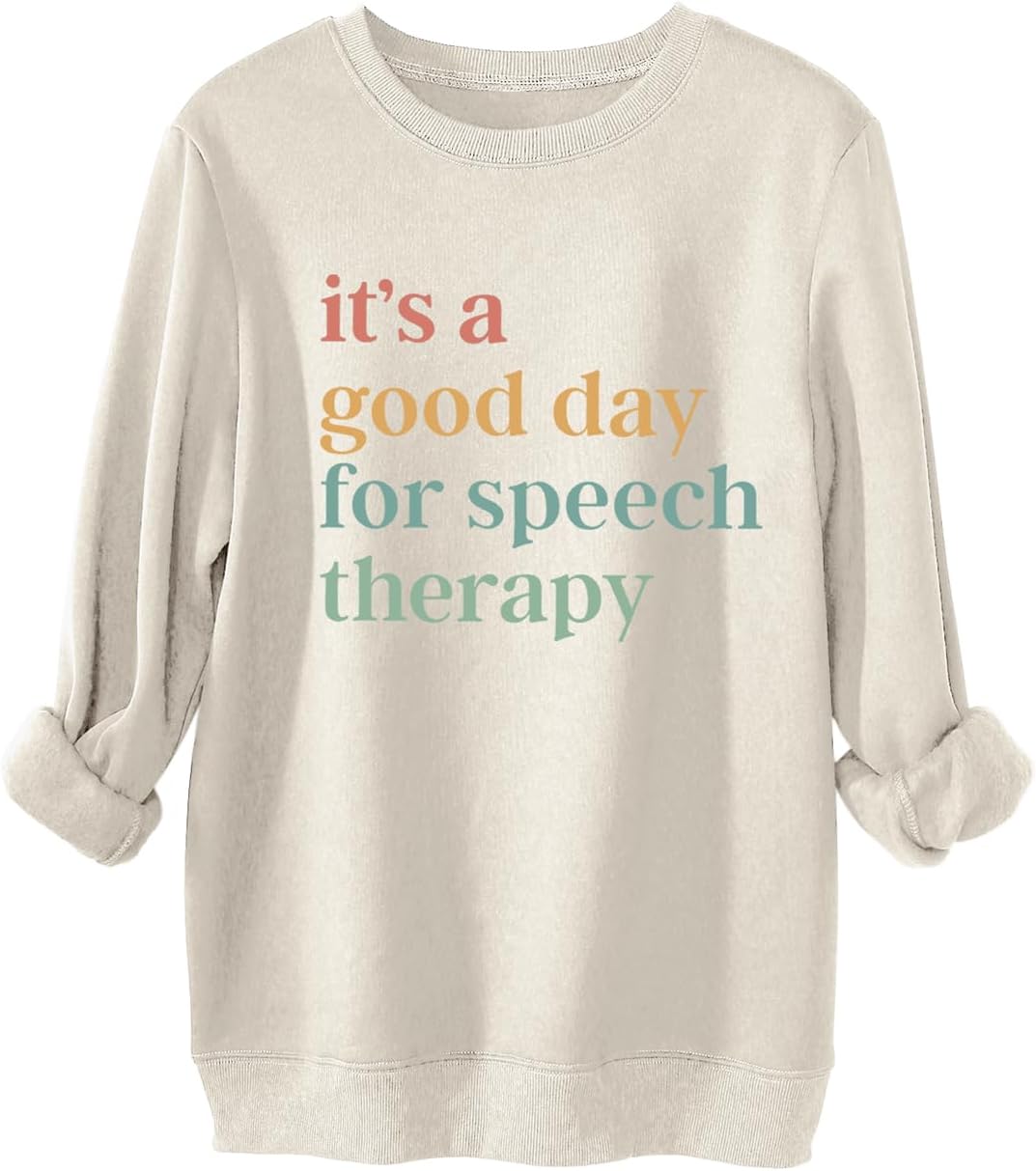 Speech Therapy Sweatshirt Women Speech Language Pathologist Long Sleeve Shirts SLP Teacher Fleece Pullover Sweaters - Beige
