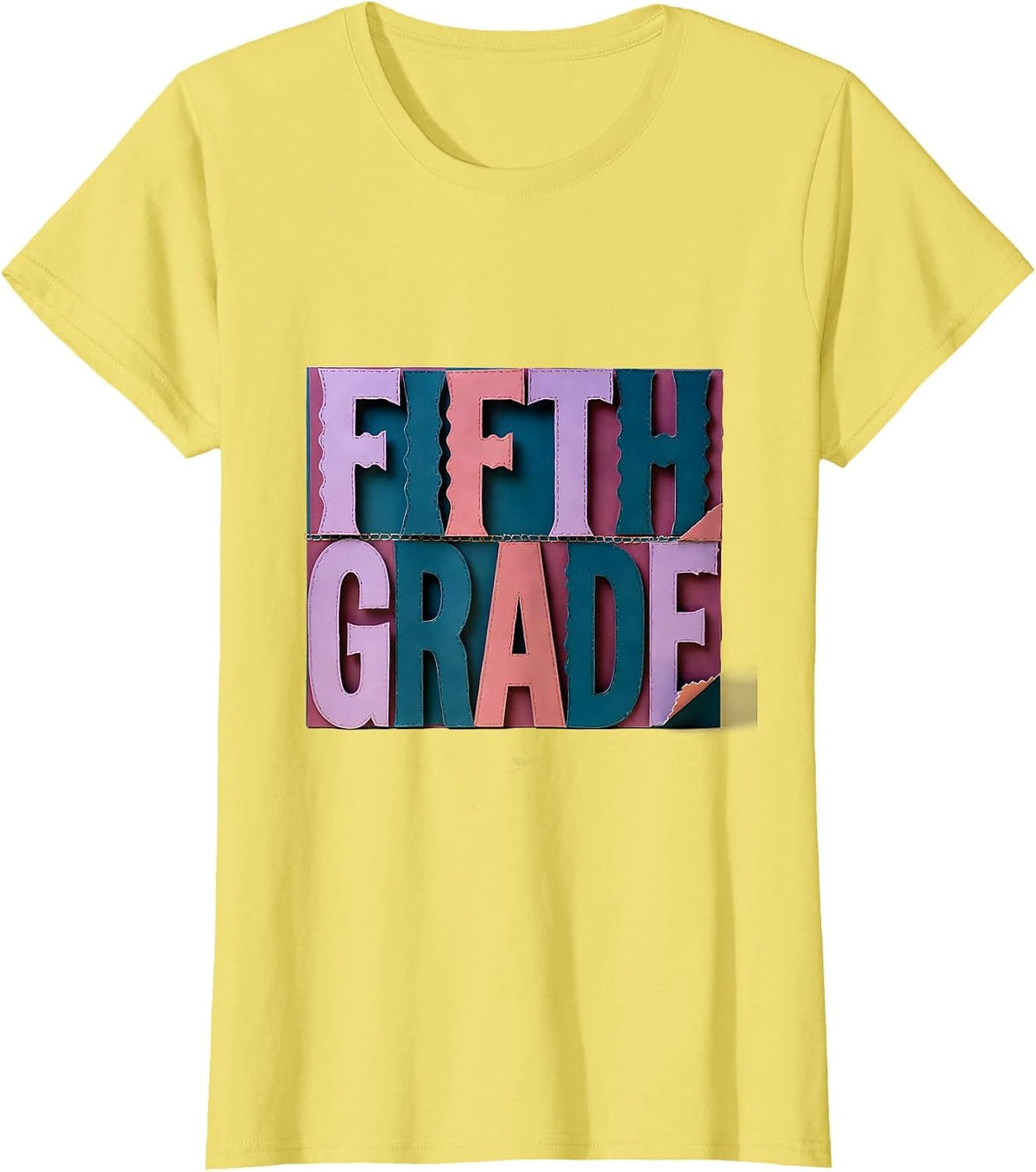 Fifth Grade Cute Paper Cutout Back To School Girls T-Shirt - Lemon Yellow