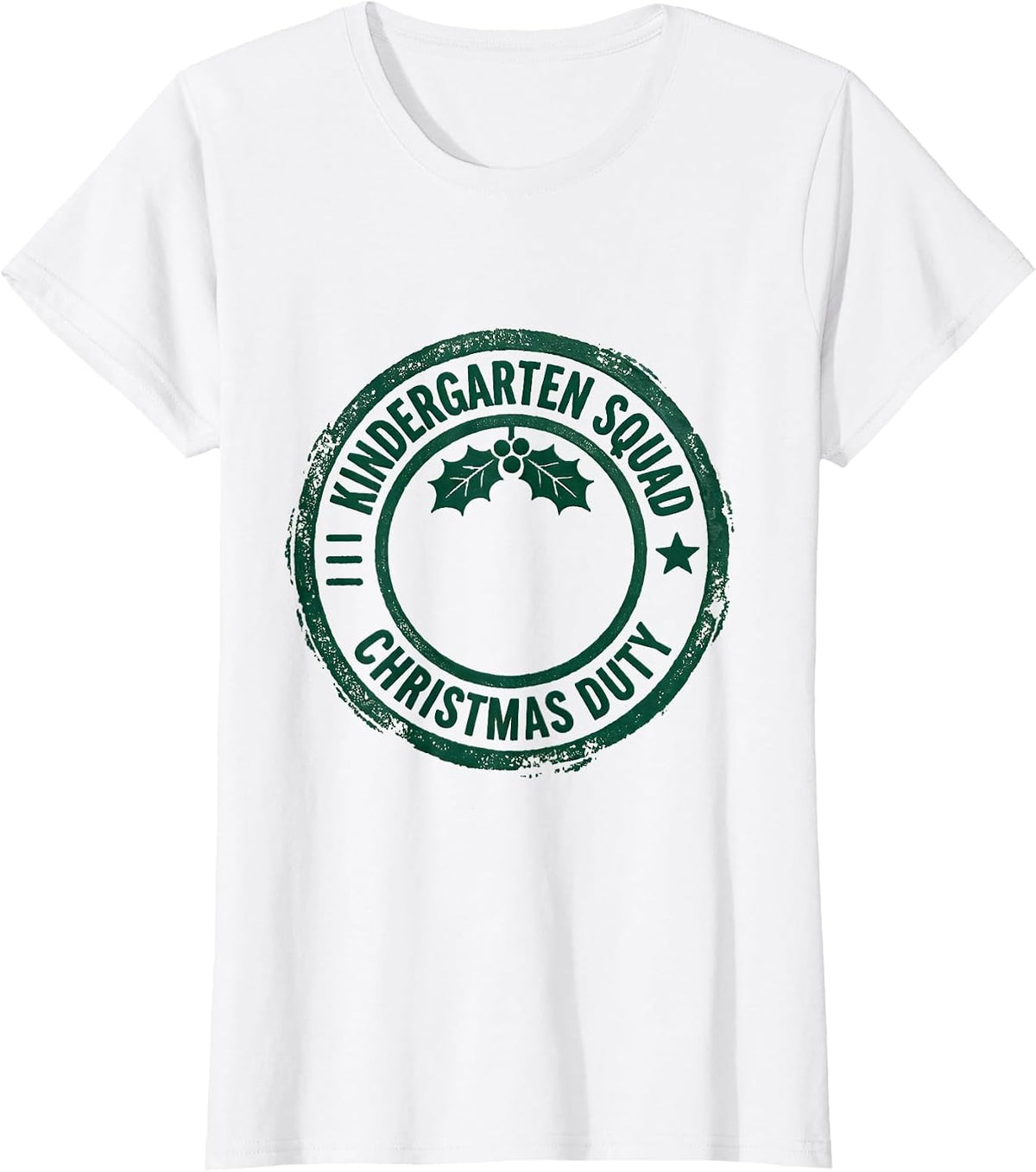 Kindergarten Squad Christmas Duty Rubber Stamp Teacher Humor T-Shirt - White