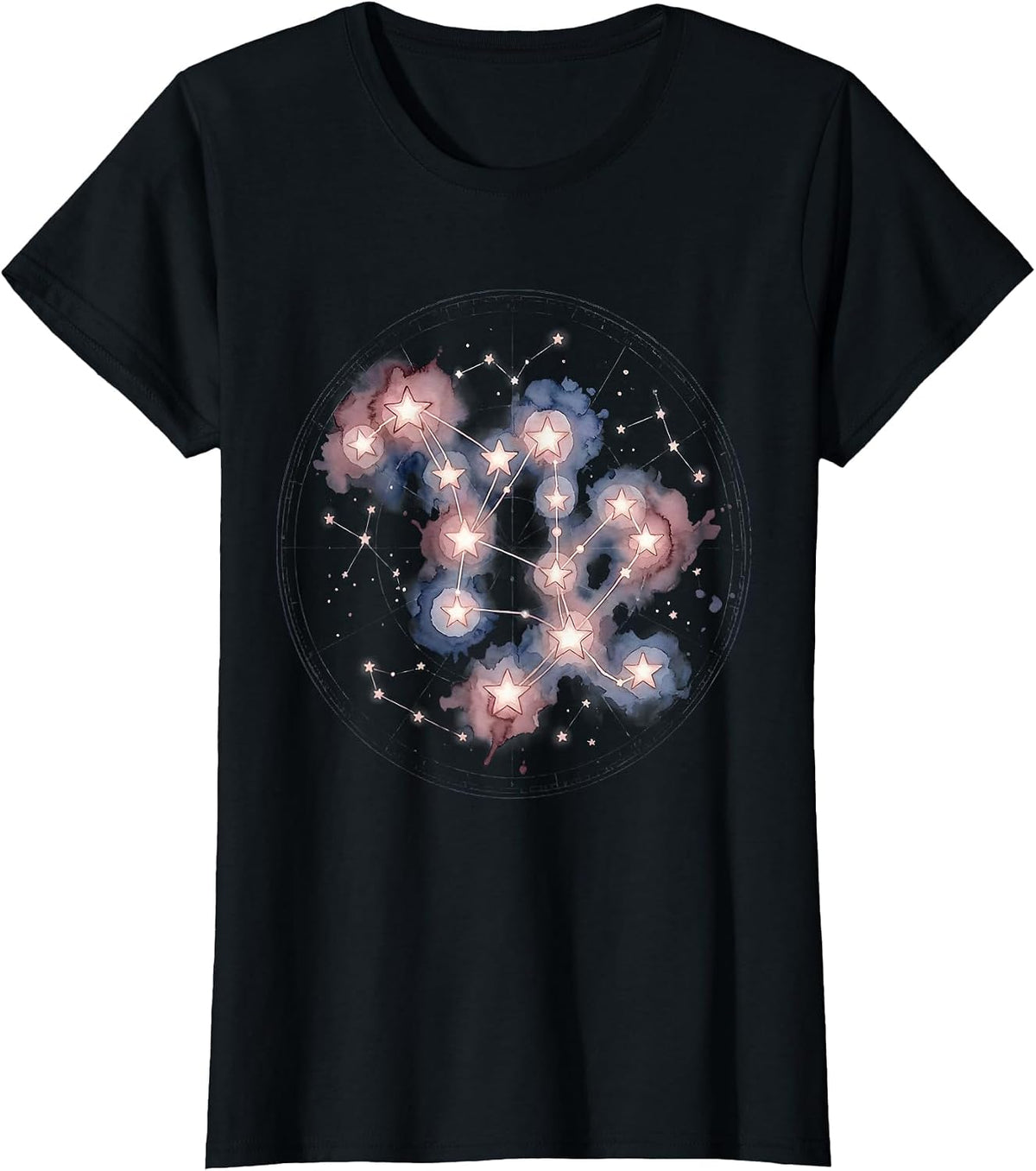 Women's Virgo Constellation Dotted Star Map Design T-Shirt - Black