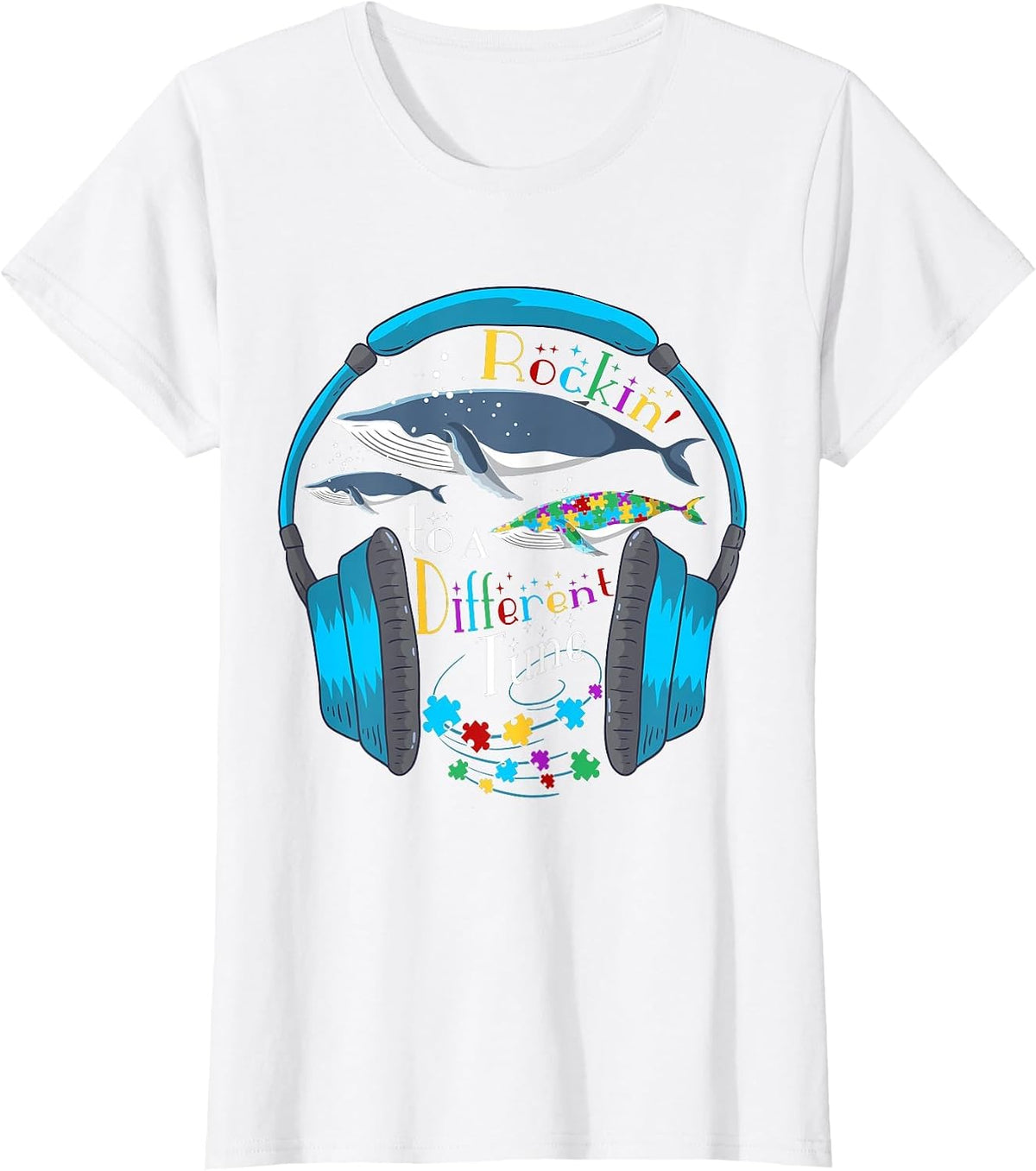 Autism Headset Whales Quote Awareness Month 2022 Autistic T-Shirt - White
