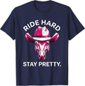 Ride Hard Stay Pretty Cowgirl Graphic Design T-Shirt - Navy Blue