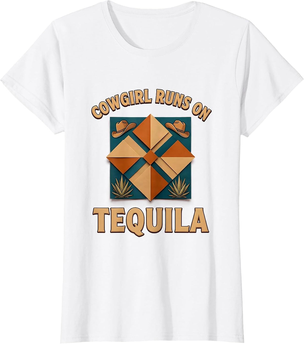 Women's Cowgirl Runs On Tequila Western Design T-Shirt - White