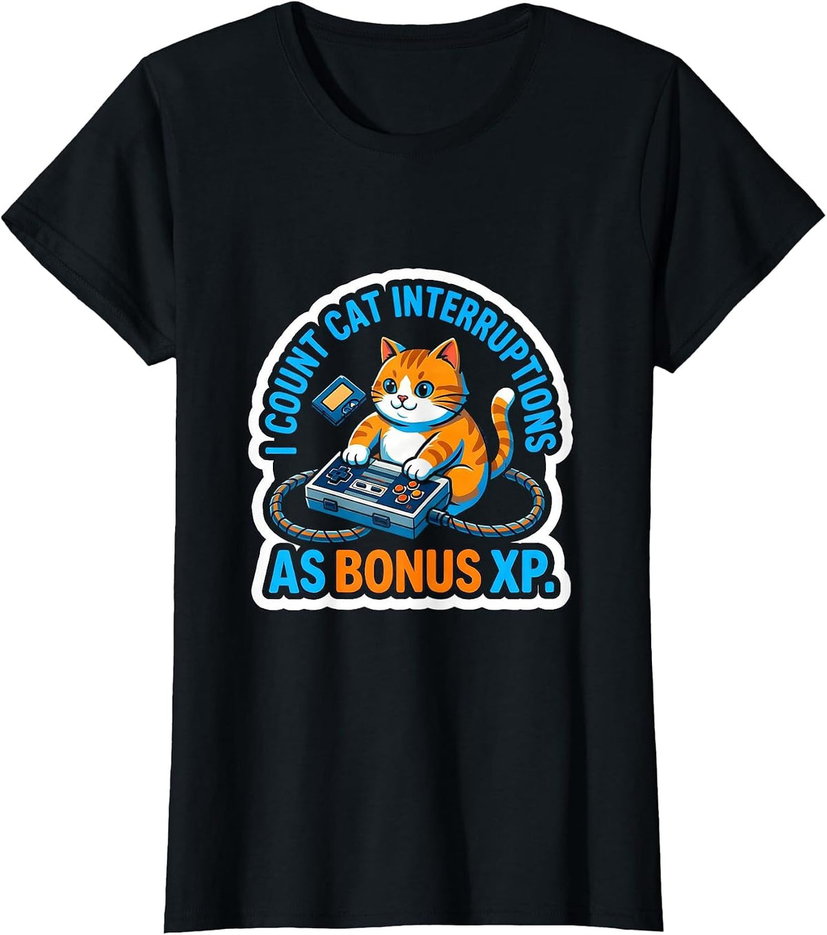 I Count Cat Interruptions As Bonus XP Funny Gamer Retro T-Shirt - Black