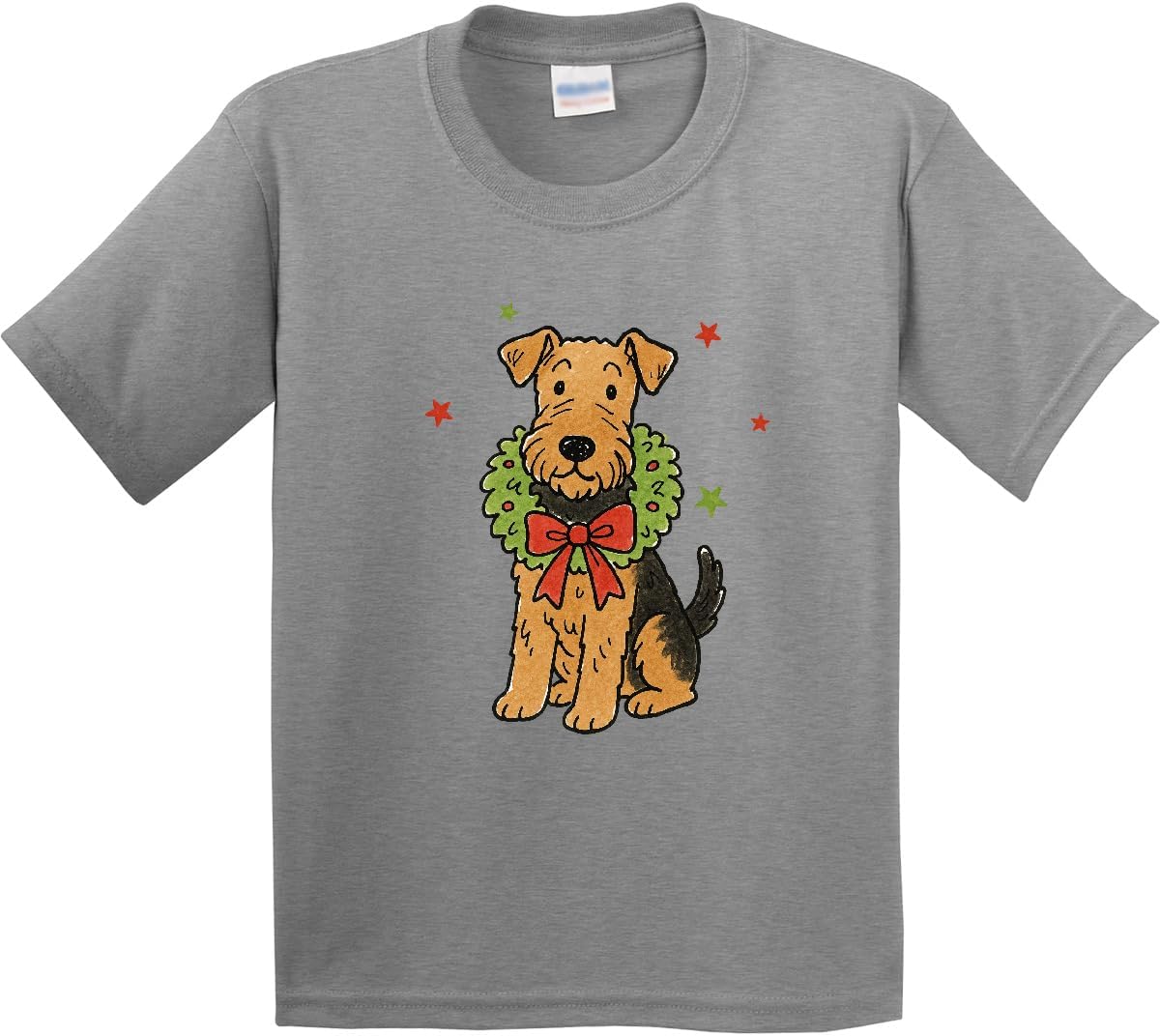 inktastic Airedale Terrier Christmas Youth T-Shirt - 0060 Heather Grey