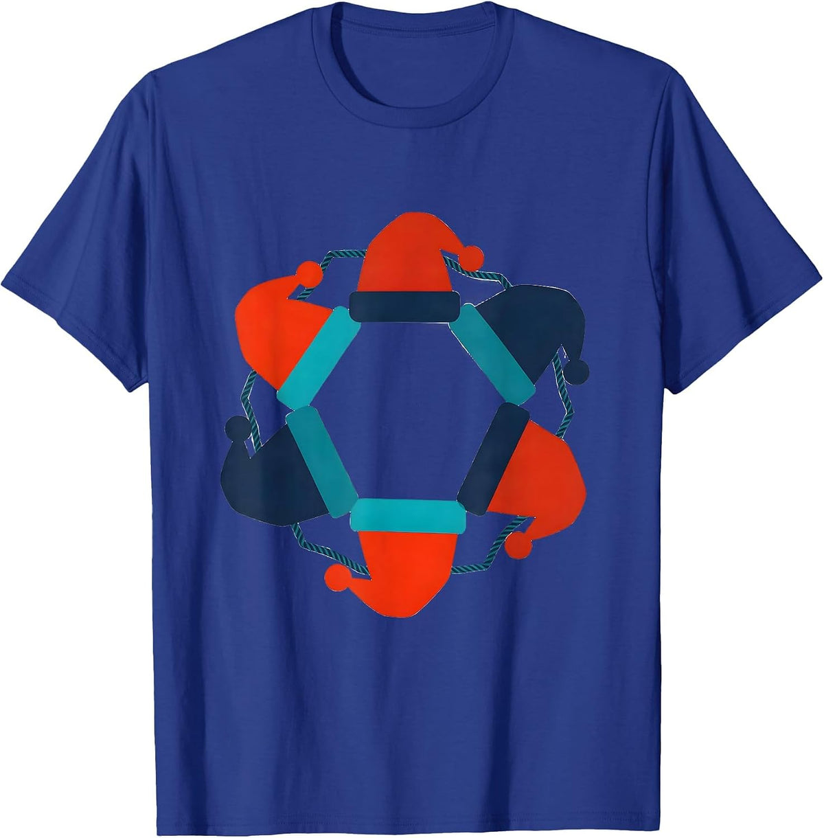Men's Santa Hat Lights Hexagonal Wreath Family Matching Christmas T-Shirt - Royal Blue