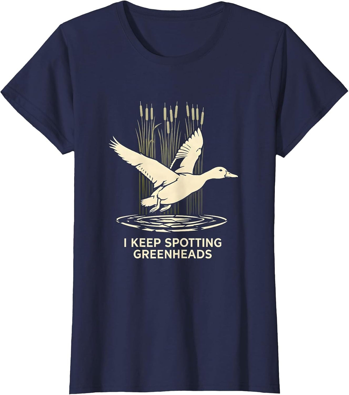 Women's I Keep Spotting Greenheads Mallard Duck Hunting Camo T-Shirt - Navy Blue