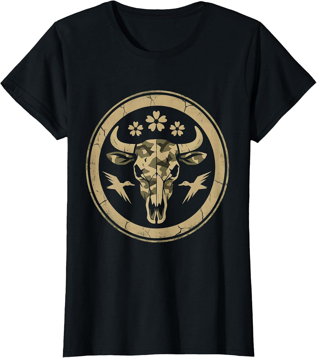Camo Girl Duck Hunting Dawn Illustration T-Shirt - Black