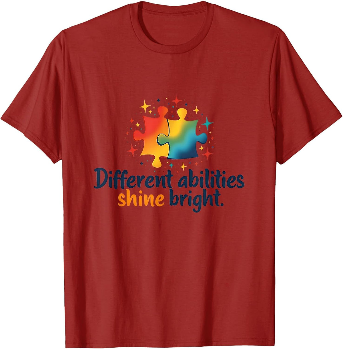 Different Abilities Shine Bright Autism Awareness T-Shirt - Cranberry Red
