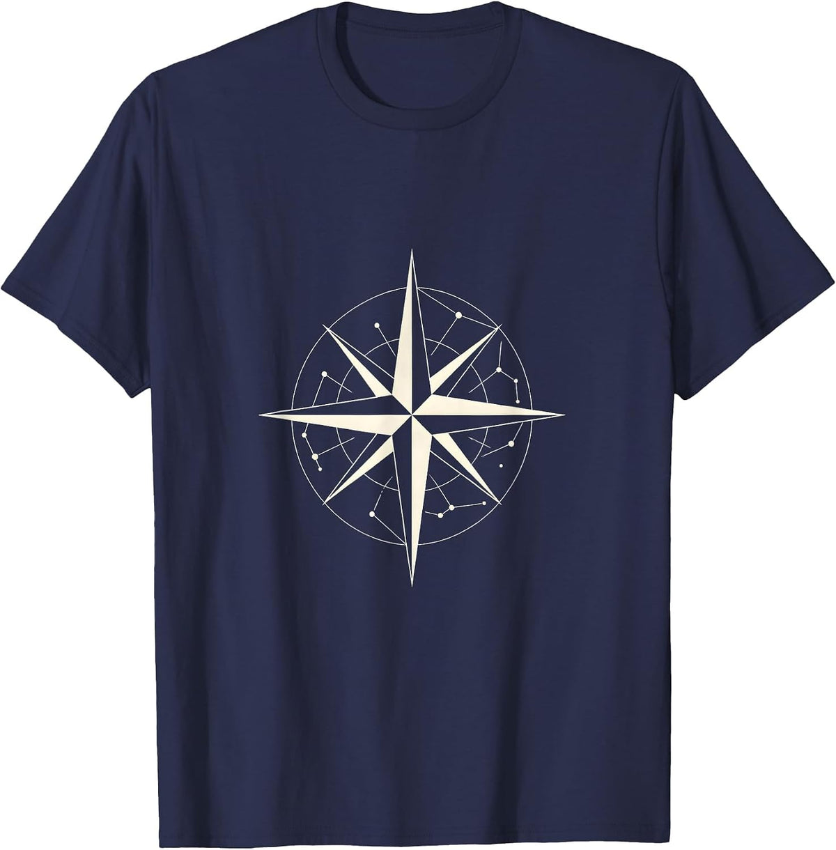 Compass Rose Star Chart Navigation Graphic T-Shirt - Navy Blue