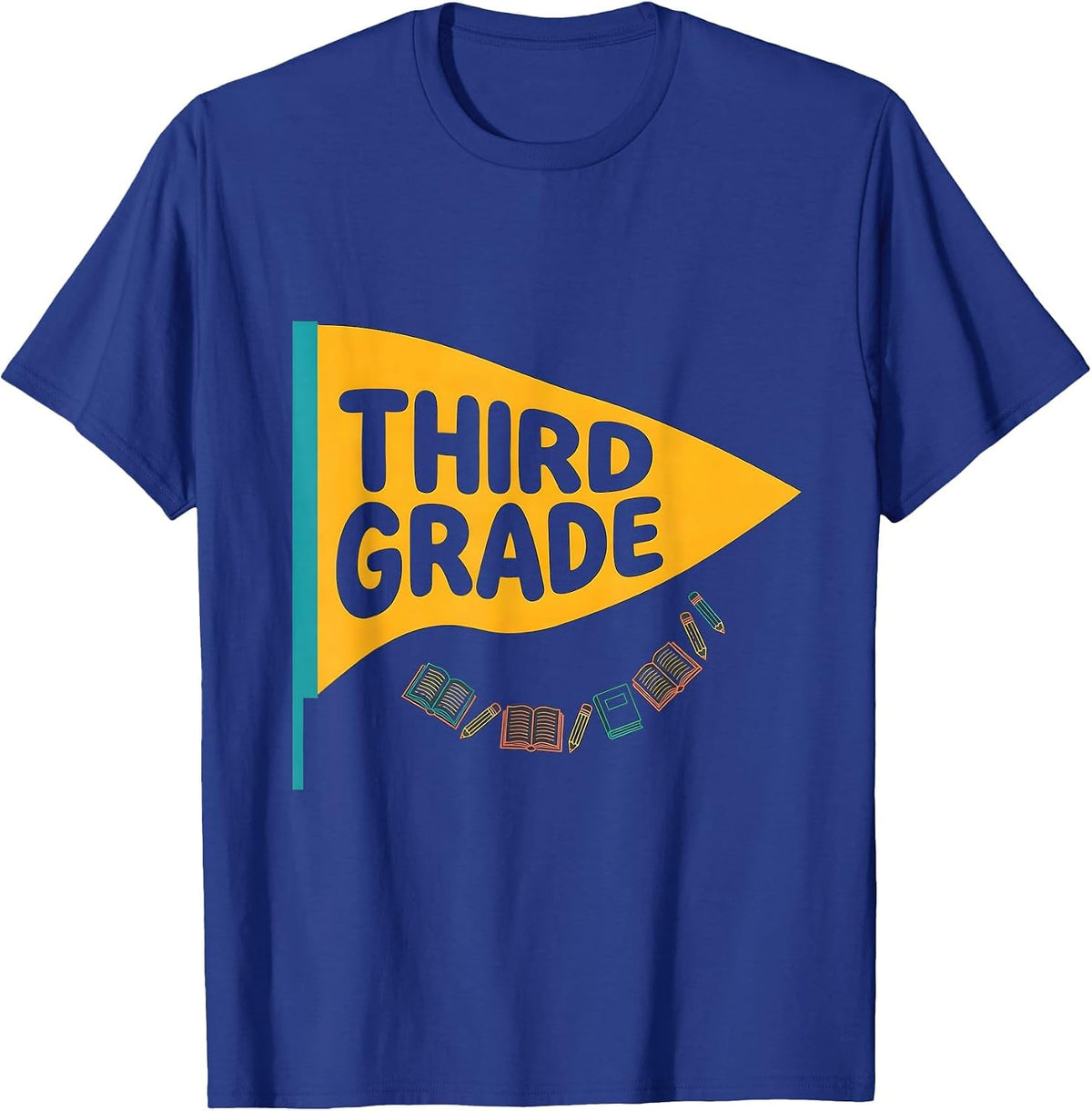 Men's Third Grade Cheerful Pennant Back To School Teacher Gift T-Shirt - Royal Blue