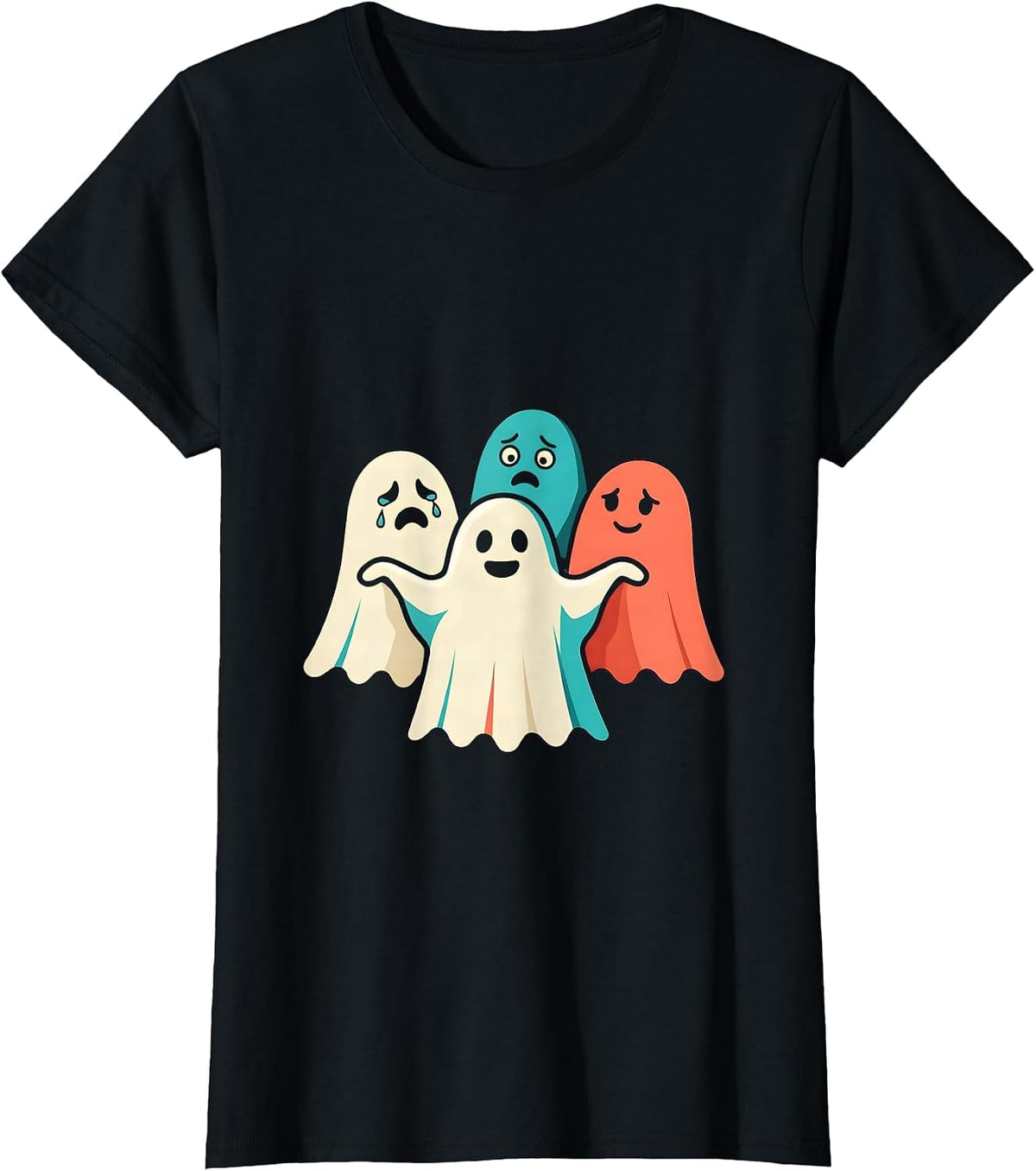 Rounded Scalloped Ghosts Mental Health Awareness Halloween T-Shirt - Black