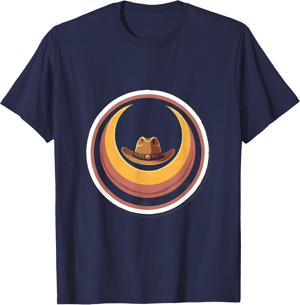 Crescent Moon Cowgirl Hat Western Celestial Design T-Shirt - Navy Blue
