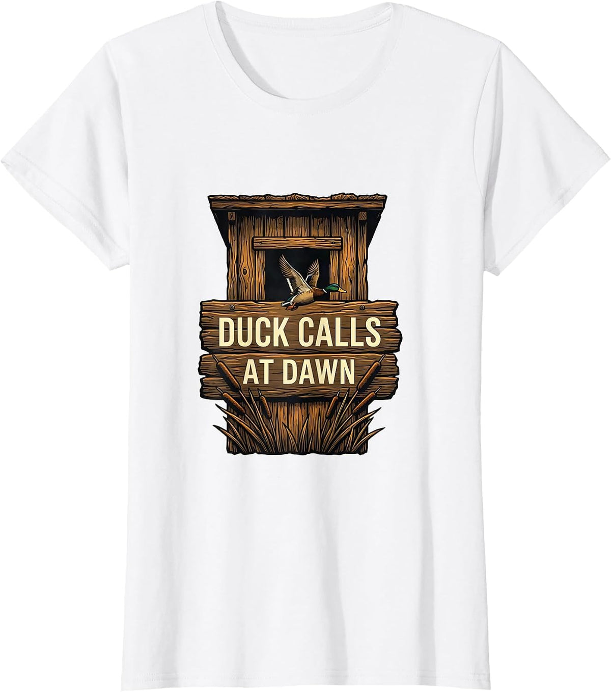 Duck Calls At Dawn Camo Hunting Design T-Shirt - White