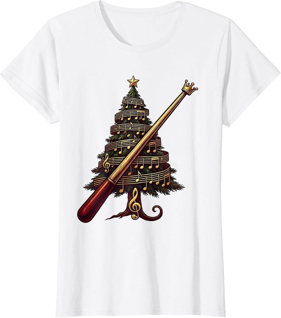 Women's Christmas Tree Treble Clef Music Teacher Festive Holiday T-Shirt - White