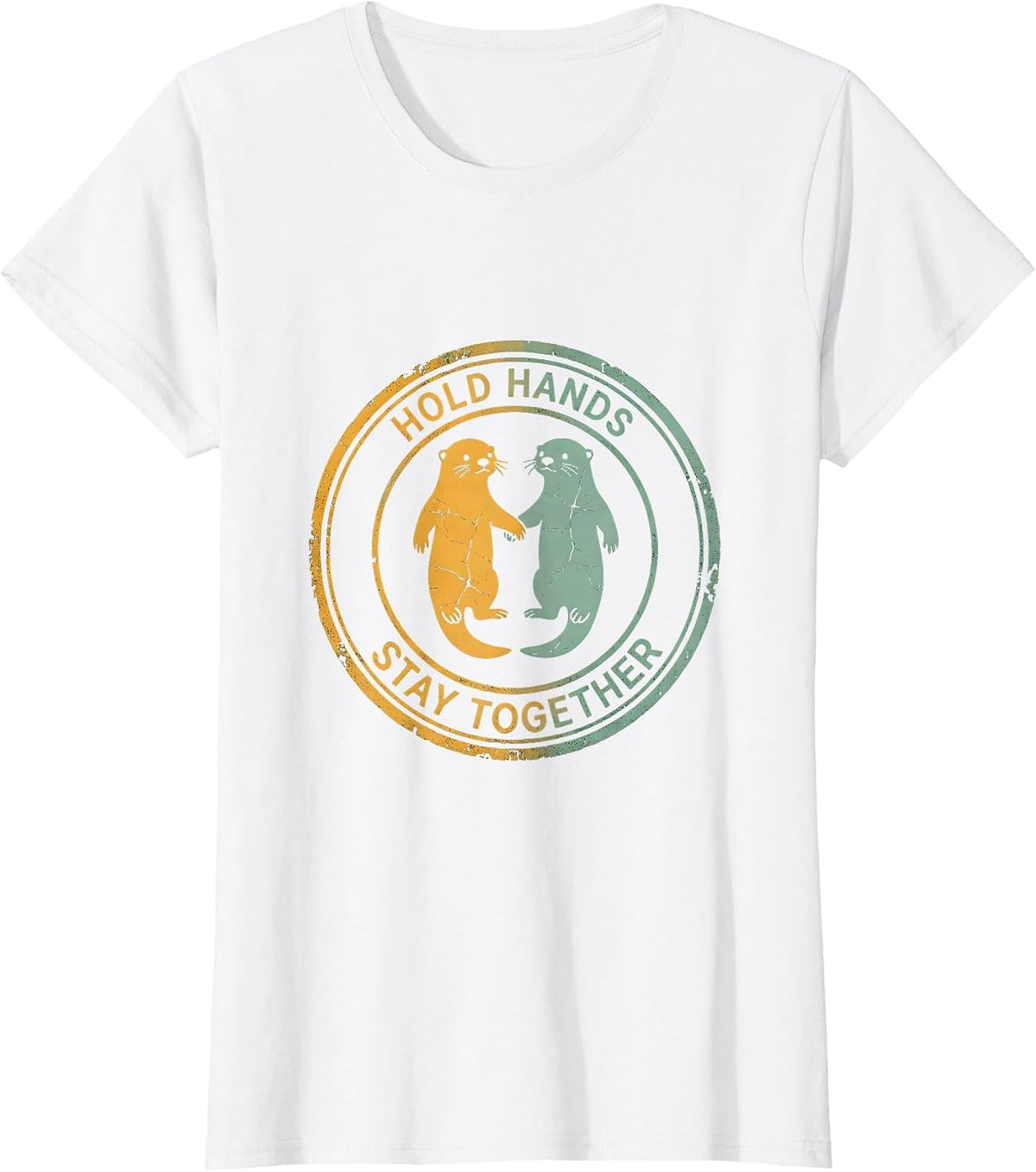 Women's Otter Hold Hands Stay Together Design T-Shirt - White