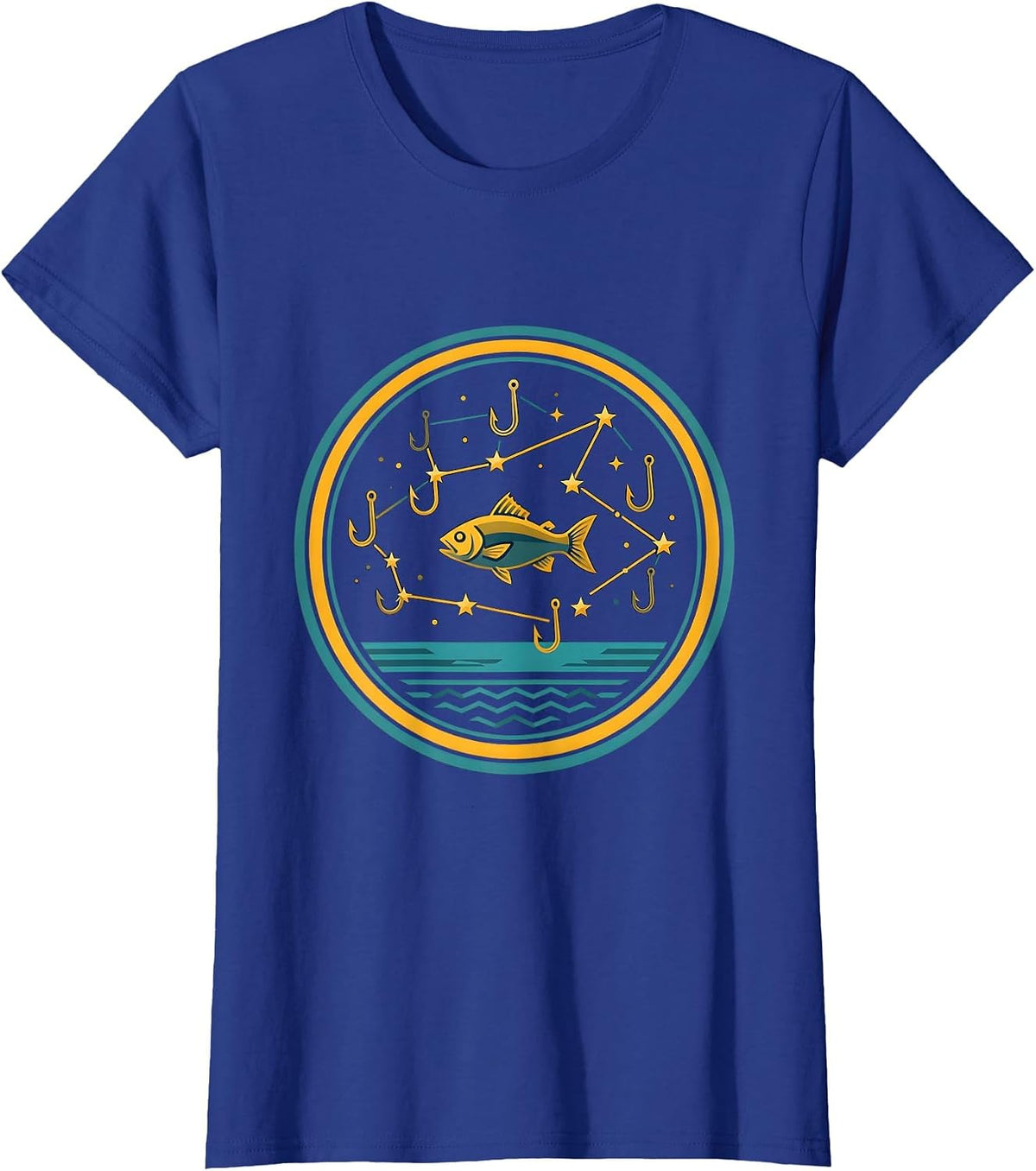 Women's Boys Fishing Fish Hook Constellation Graphic Tee T-Shirt - Royal Blue