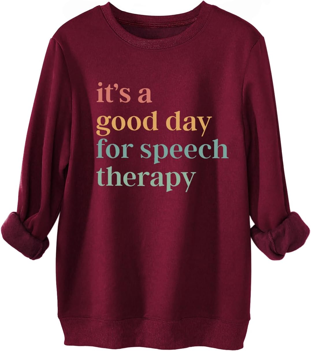 Speech Therapy Sweatshirt Women Speech Language Pathologist Long Sleeve Shirts SLP Teacher Fleece Pullover Sweaters - Wine