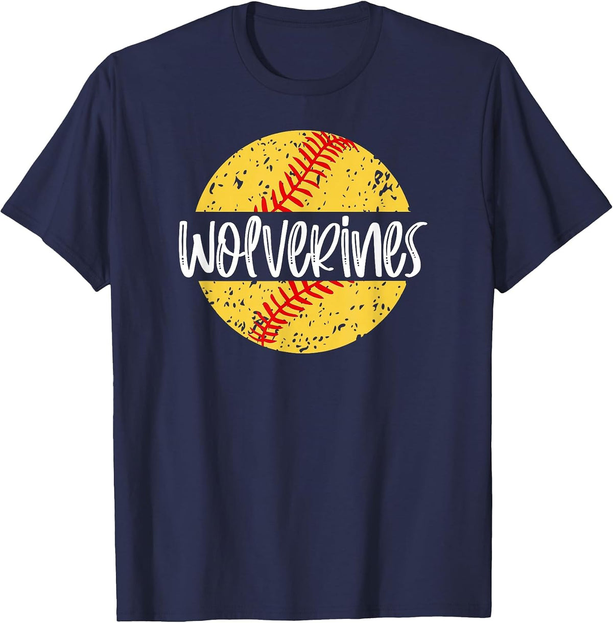 Wolverines Softball Team Mascot School Spirit Game Day T-Shirt - Navy Blue