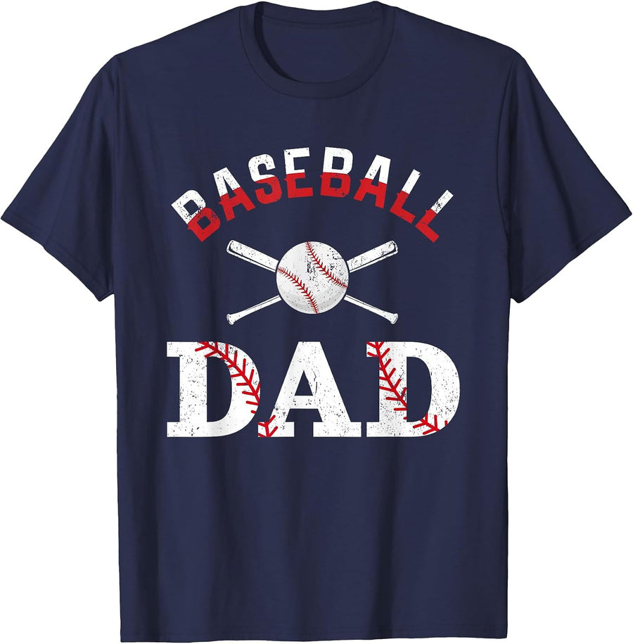 Baseball Dad Happy Fathers Day Shirts for Men Boys Kid T-Shirt - Navy Blue