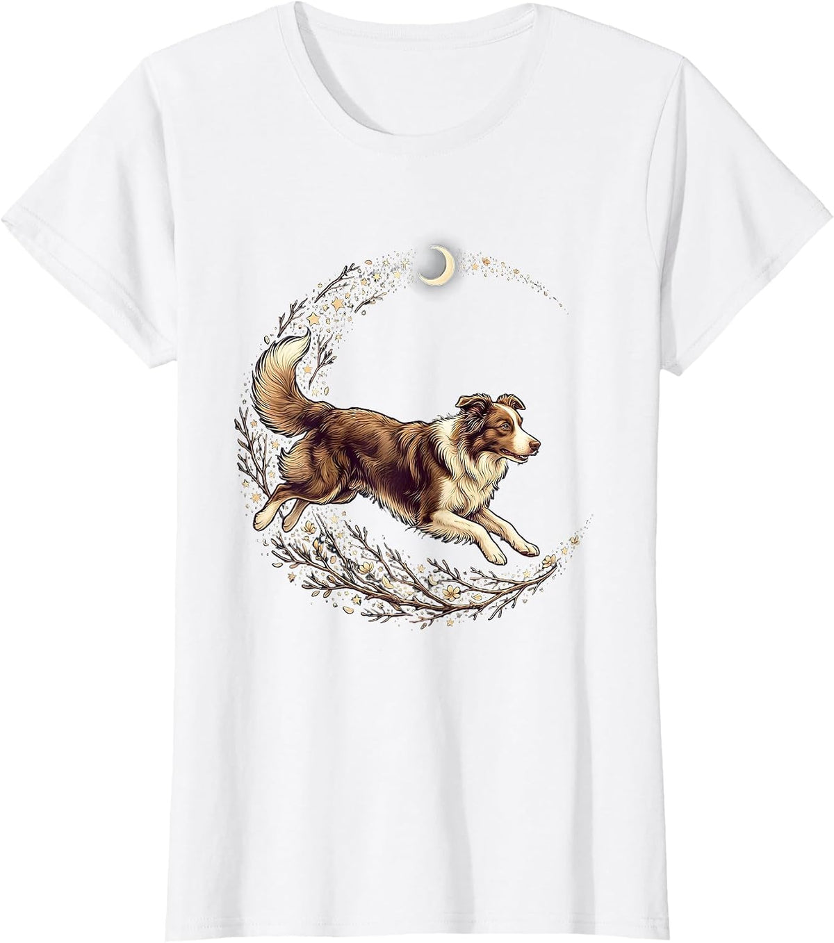 Border Collie Herding Stars Across the Night Sky T-Shirt - White