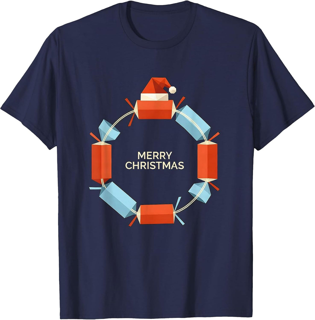 Merry Christmas Santa Hat Lights Family Matching Holiday T-Shirt - Navy Blue