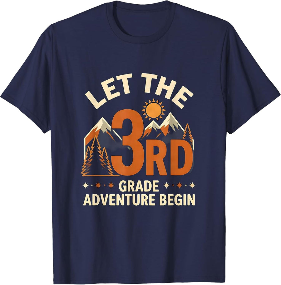 Let The 3rd Grade Adventure Begin Teacher Kids First Day T-Shirt - Navy Blue