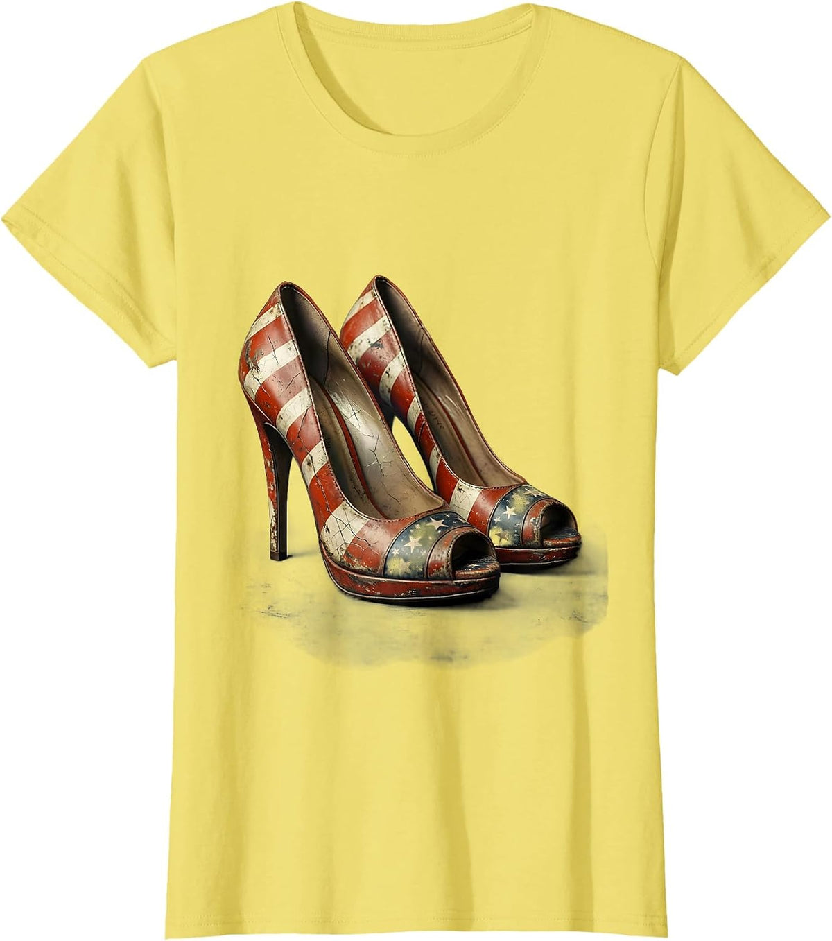 Patriotic High Heels American Flag Design T-Shirt - Lemon Yellow
