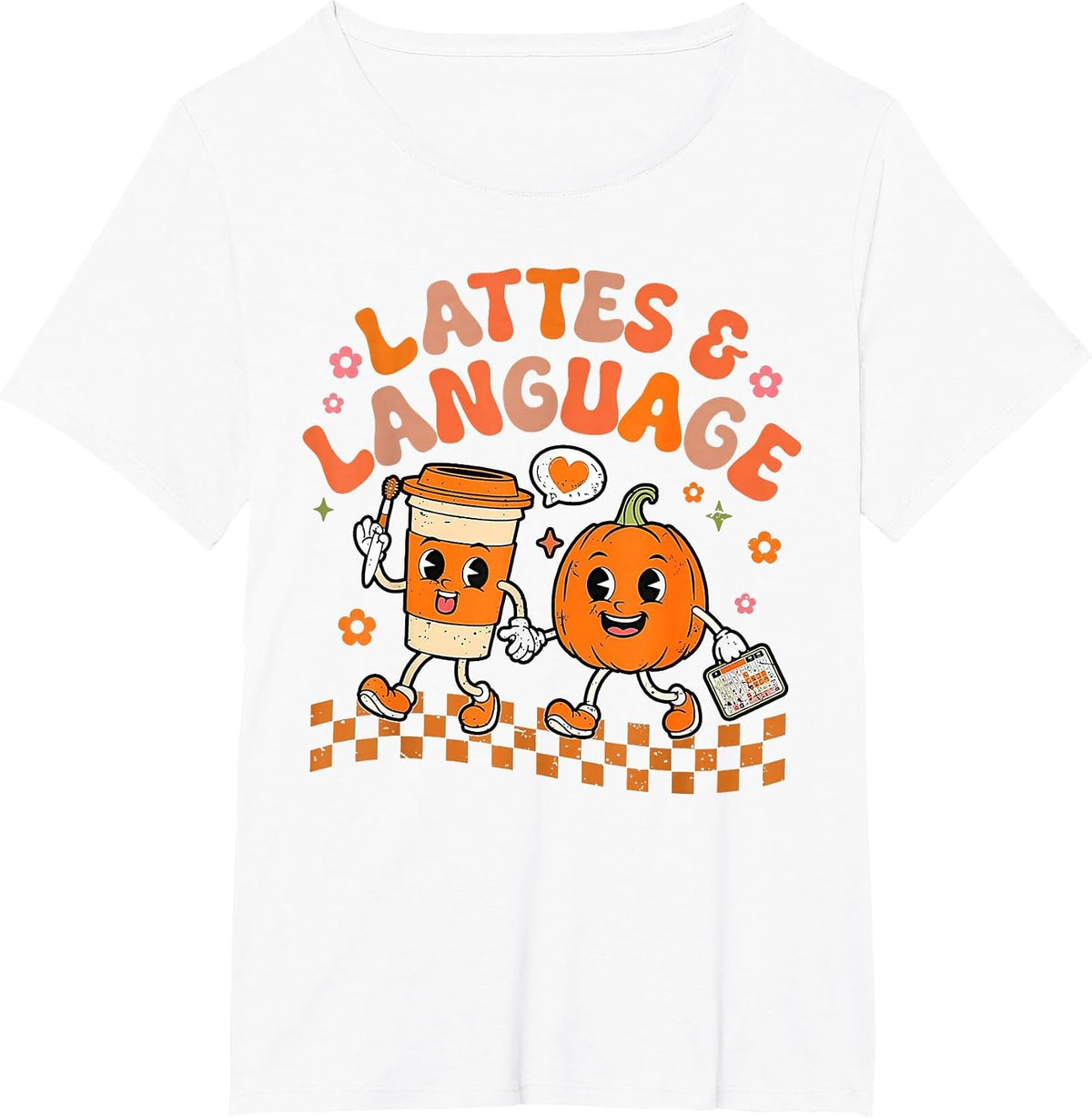 Groovy Speech Therapy Autumn Pumpkin Lattes Tee and Language T-Shirt - White