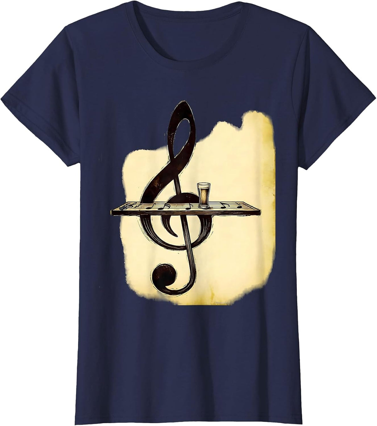 Women's Vintage Treble Clef Tavern Counter Music Lover Humor T-Shirt - Navy Blue