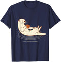 I Float Through December Funny Otter Lover Christmas Pajama T-Shirt - Navy Blue
