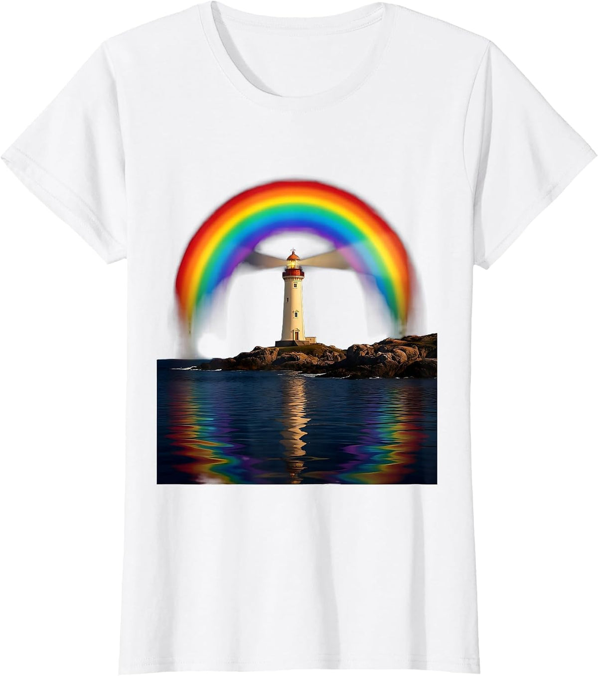 Autism Lighthouse Rainbow Beacon Dark Water Design T-Shirt - White