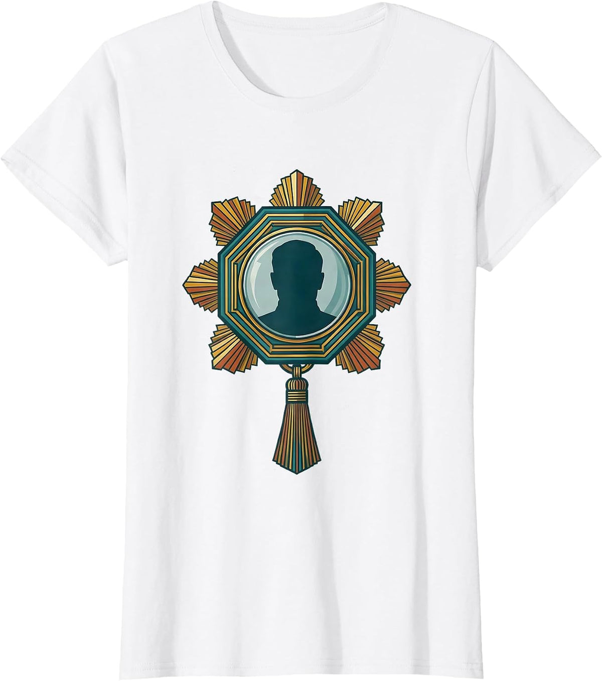 Women's Roaring 1920s Medallion Badge Art Deco Party T-Shirt - White