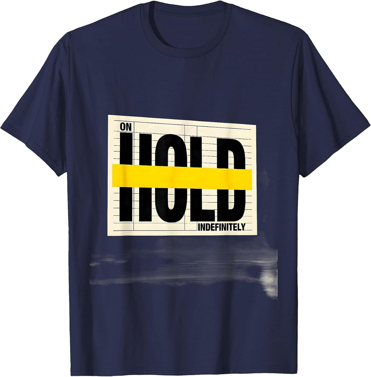 On Hold Indefinitely Stencil-Cut Librarian Book Ban Protest T-Shirt - Navy Blue