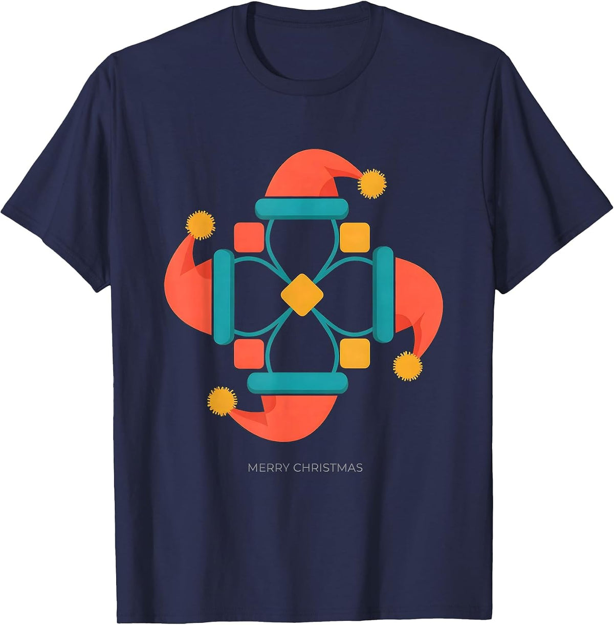 Merry Christmas Flat Vector Santa Hat Family Matching T-Shirt - Navy Blue