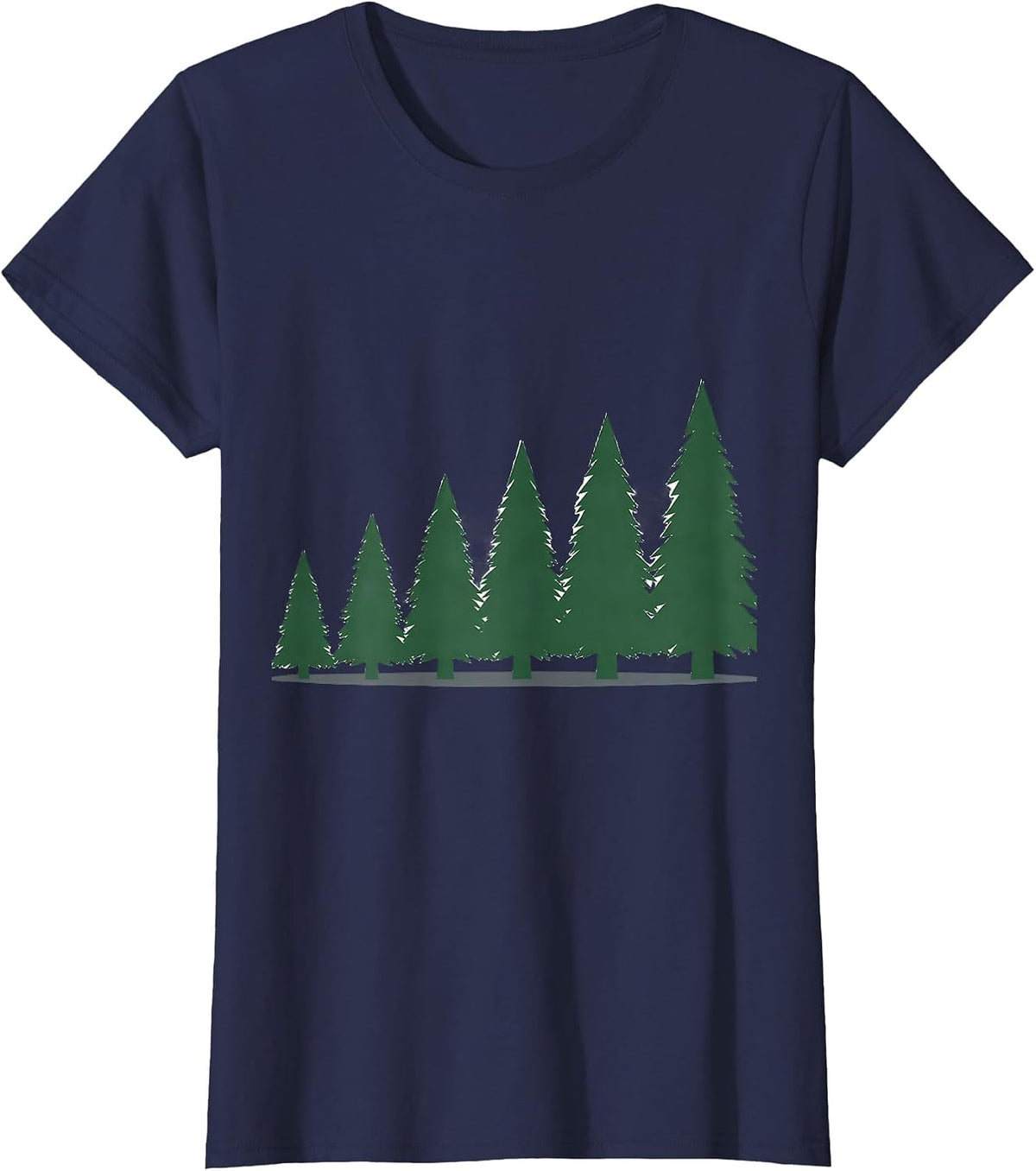 Women's Evergreen Tree Row Christmas Family Matching Holiday T-Shirt - Navy Blue
