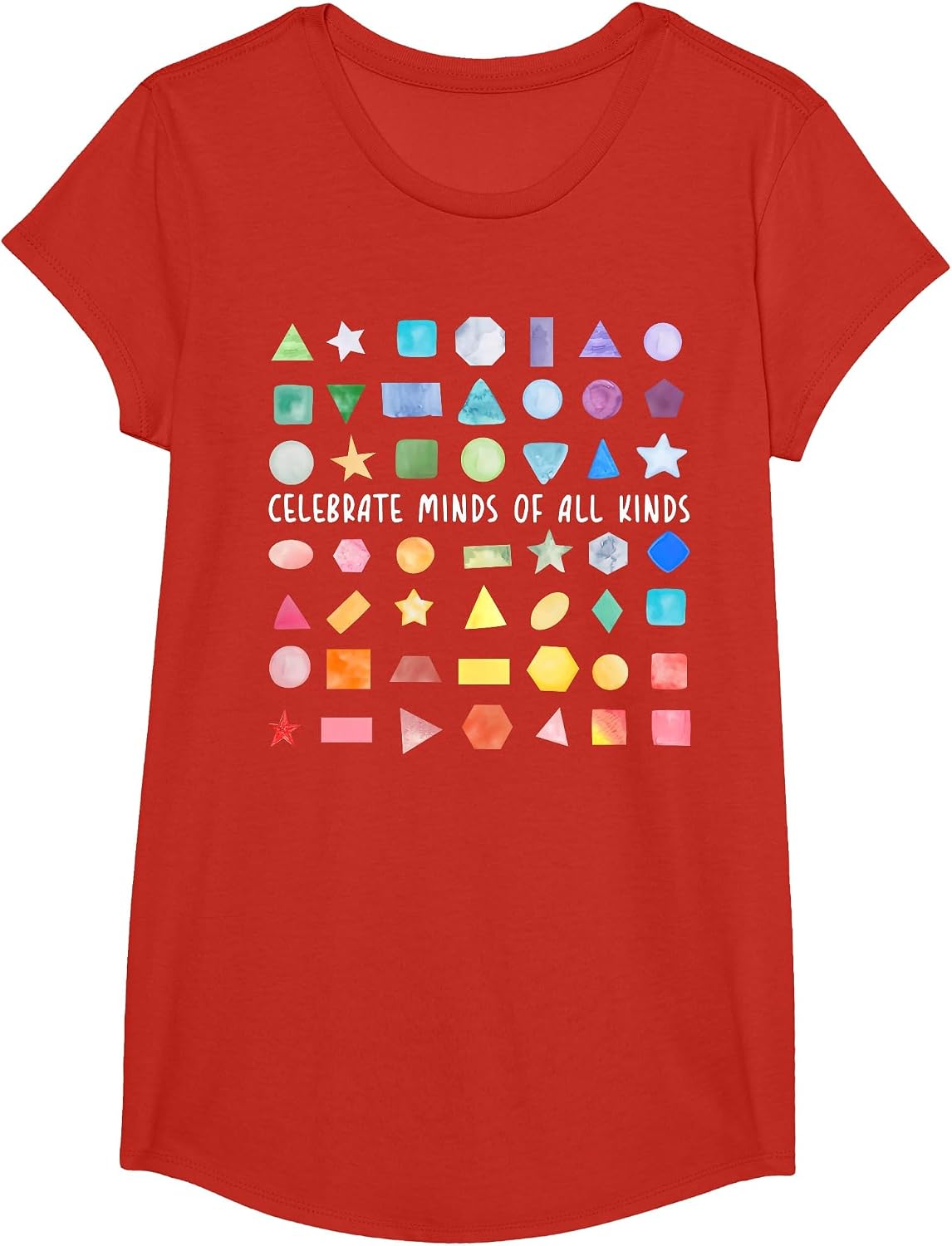 Celebrate Minds of All Kinds Geometry Math Teacher Autism T-Shirt - Girls Red