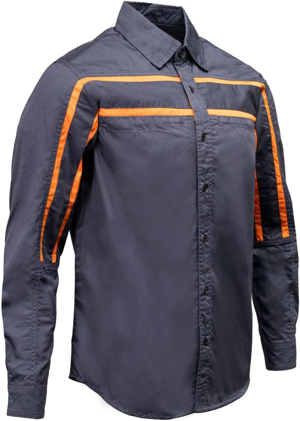 MMCC Men's Octane Work Shirt - Long Sleeve Mechanic Button-Up with Chest Pockets - Grey-orange