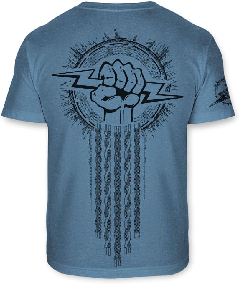 Electrician Logo T-Shirt - Electrical Worker Lightning Fist Tee - F300 - Heather Royal Blue (Medium Weight T-shirt)