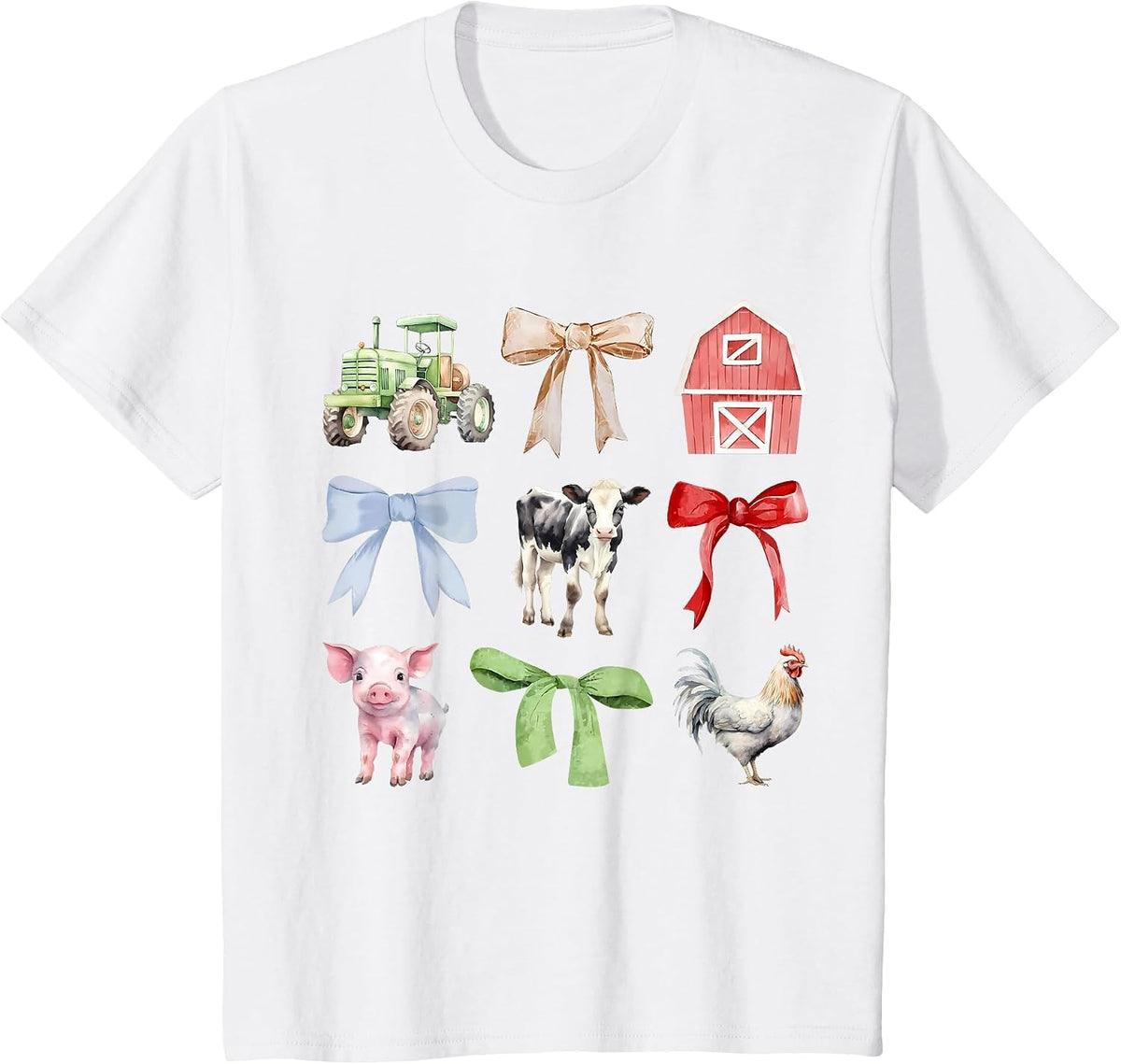 Cute Farm Animals Cow Pig Chicken Coquette Farmer Country T-Shirt - White