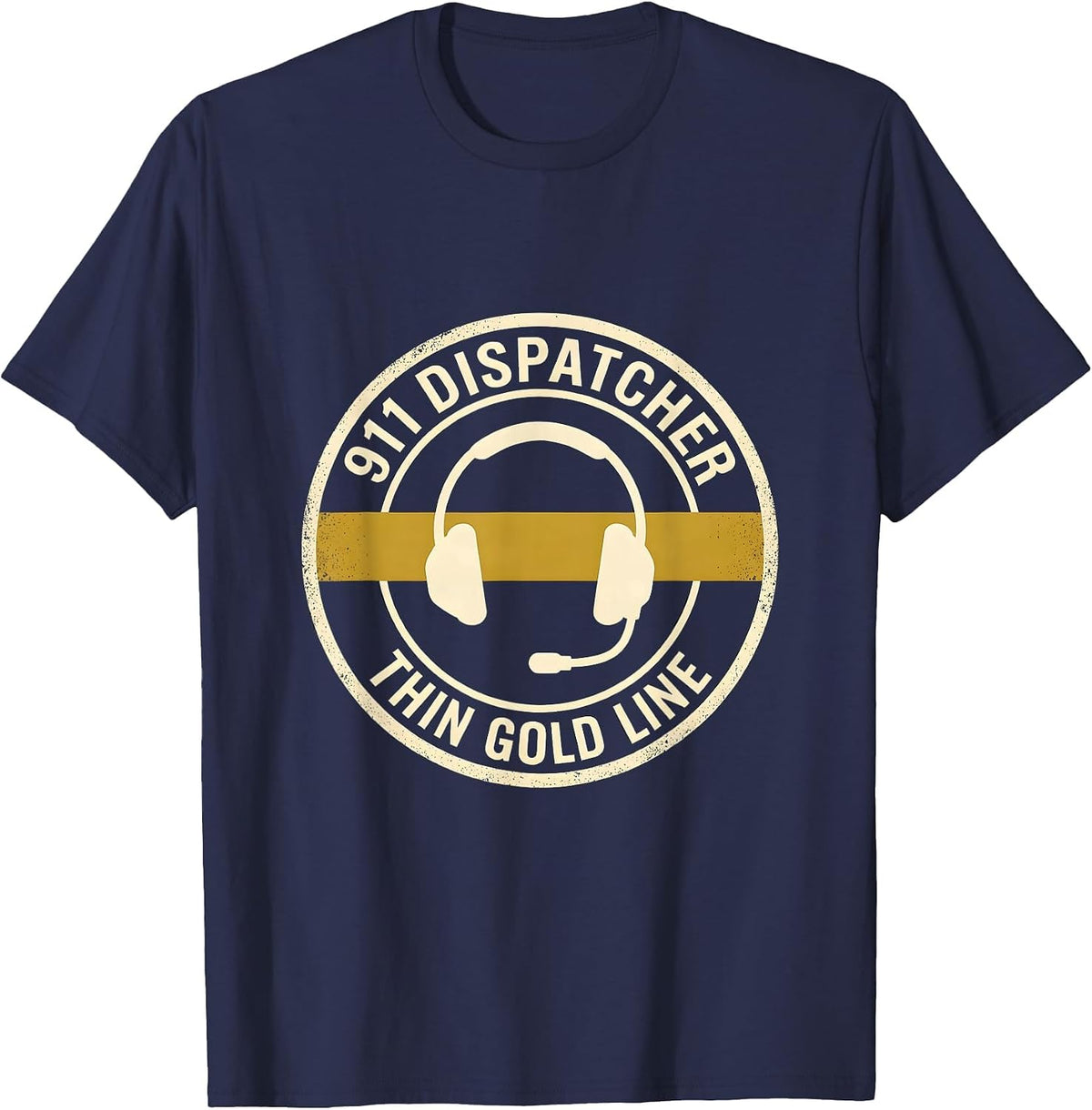 911 Dispatcher Thin Gold Line Tribute Emergency Services T-Shirt - Navy Blue