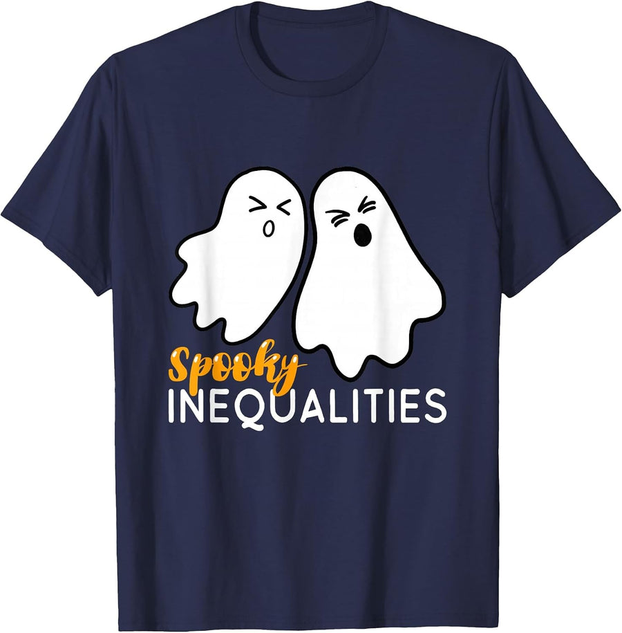Spooky Inequalities Ghosts - Halloween Math Teacher T-Shirt - Navy Blue