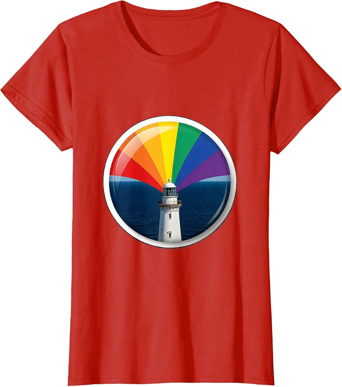 Autism Awareness Lighthouse Rainbow Beam Design T-Shirt - Red