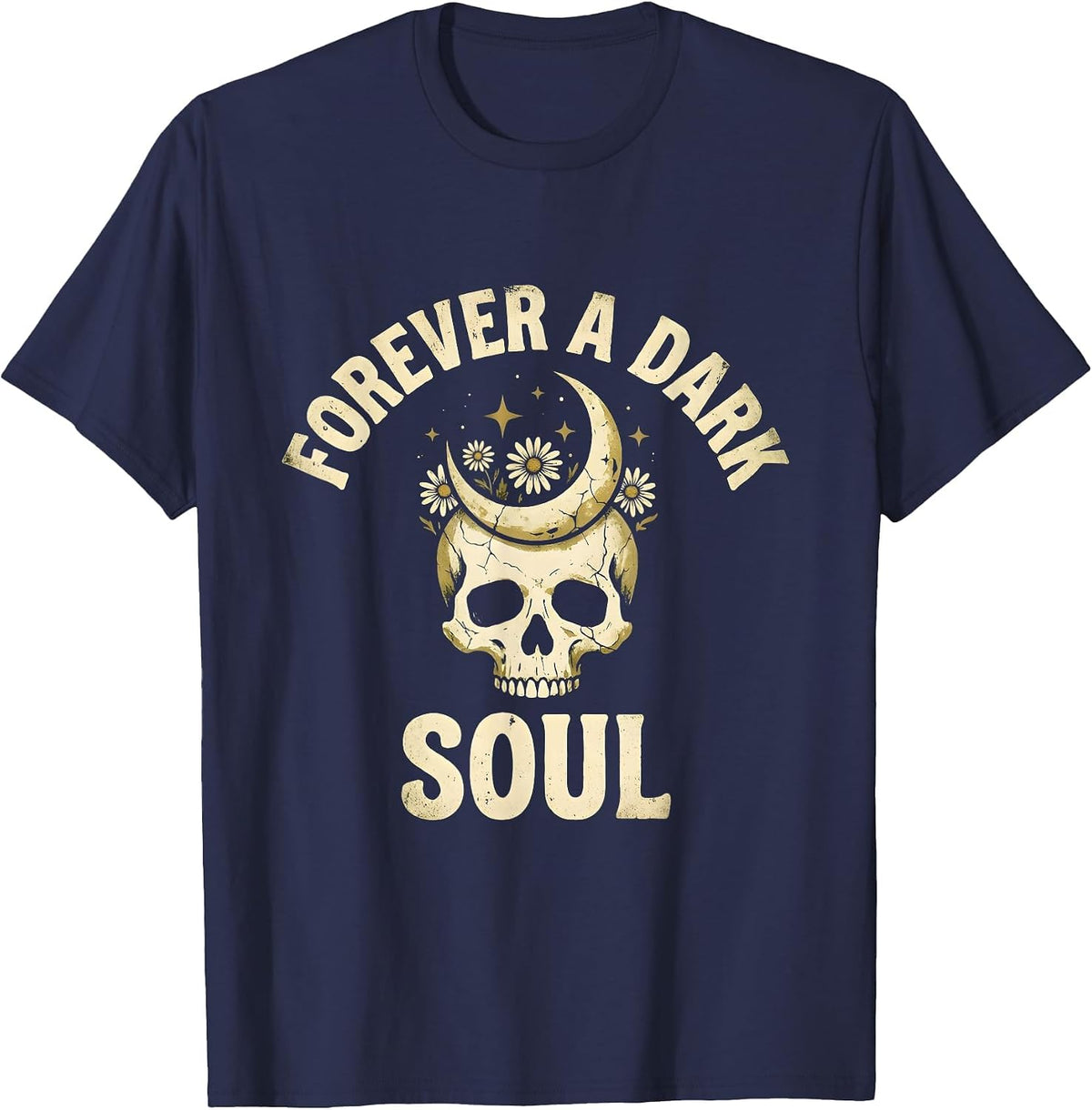 Forever a Dark Soul Skull Gothic Design T-Shirt - Navy Blue
